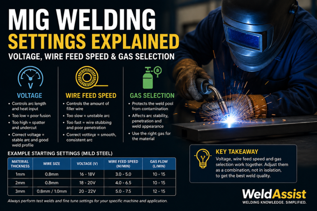 MIG Welding Settings Explained: Voltage, Wire Feed Speed & Gas Selection